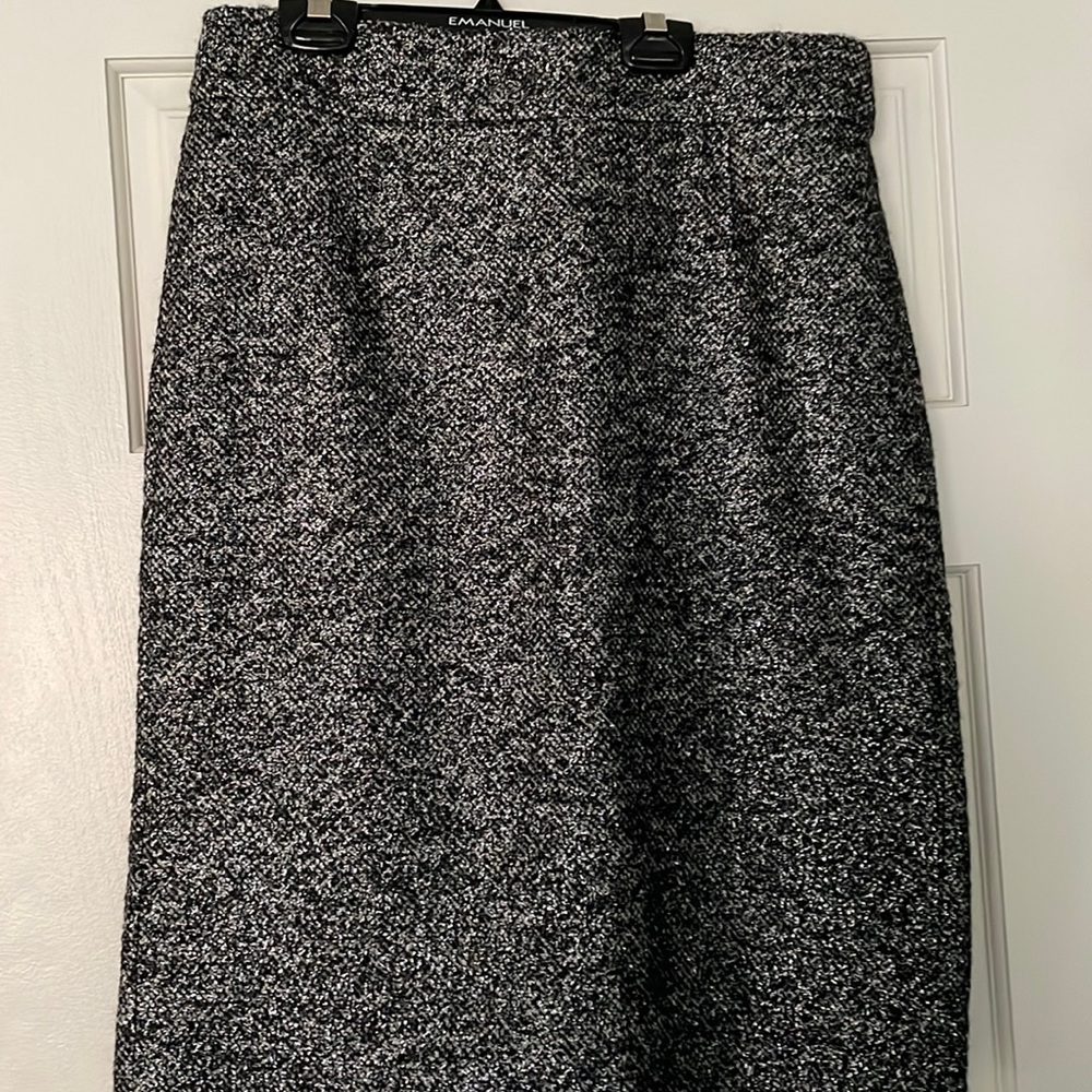 Black and sparkle silver wool straight skirt